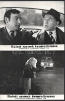 cca 1971 ,,Halott szemek tanúvallomása&quot; című csehszlovák bűnügyi film jelenetei és szereplői, 21 db vintage produkciós filmfotó ezüst zselatinos fotópapíron, a használatból eredő (esetleges) kisebb hibákkal, az egyik kép sarkán azonban hosszabb hajtásnyom, 18x24 cm