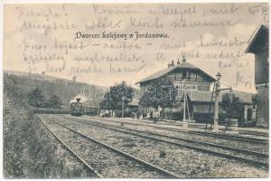 1900 Jordanów, Dworzec kolejowy / Bahnhof / railway station, train, locomotive