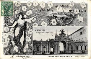 1905 Macerata, Regionale Esposizione Marchigiana, Ingresso Principale. A. Palmieri / Expo advertisement. Art Nouveau, floral, TCV card (EK)