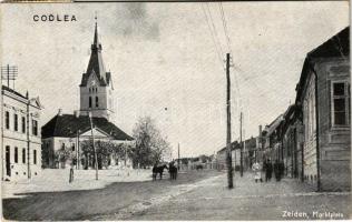 1929 Feketehalom, Zeiden, Codlea; Marktplatz / Piactér, templom. Hans Christel kiadása / market square, church (EB)