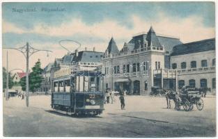 Nagyvárad, Oradea; Pályaudvar, vasútállomás, villamos / railway station, tram (fl)