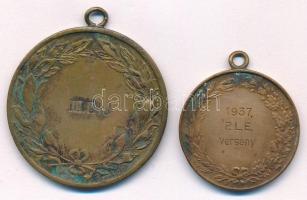 ~1930-1937. 2db klf bronz lövész díjérem T:XF,VF patina