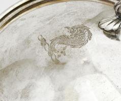 Ezüstözött kávépörkölő, fa nyéllel, jelzéssel, kopással, h: 28 cm