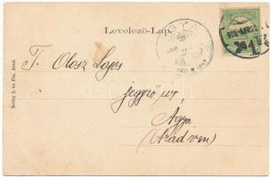 1908 Arad, Arad-Csanádi Egyesült Vasutak palotája. Szecessziós virágos keret. Kiadja Réthy L. és Fia...