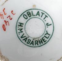 Antik Oblatt J(úlia) Hódmezővásárhely jelzett vastagüveg bögre, kopással, m: 8 cm