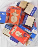 Régi Tungsram égő eredeti dobozában: autólámpa, diavetítő lámpa, stb kb 15 db