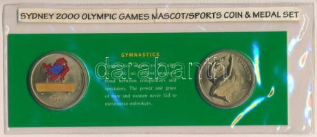 Ausztrália 2000. 5D Al-bronz Sydneyi Olimpia 2000 - Gimnasztika + emlékérem díszkiadásbanT:BU Australia 2000. 5 Dollars Al-Bronze Sydney 2000 Olympics - Gymnastics + commemorative medallion in decorative edition C:BU Krause KM#357