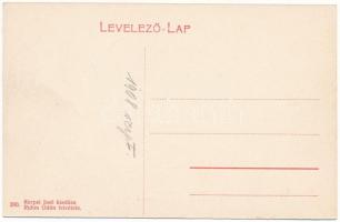 1908 Arad, Andrássy tért, Neuman palota emeletes autóbusz, rajta Neumann M. ruhatelepe és Scheiber L...