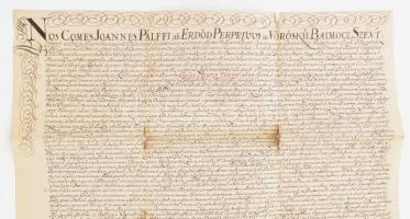 1713 gróf Pálffy János (1664-1751) nádor megerősítő levele Vásonyi Kovács György részére a Somogy me...