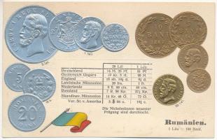 Rumänien - Münzenkarte / Románia - érmék és zászló. Dombornyomott / Romanian coins and flag. M.H. Berlin-Schbg. Embossed