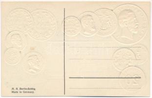 Rumänien - Münzenkarte / Románia - érmék és zászló. Dombornyomott / Romanian coins and flag. M.H. Be...