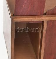 Antik patikai tároló, két felhúzható ajtóval, vetemedett, 19x16x15 cm