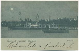 1900 Balatonfüred, kikötő, gőzhajó, este