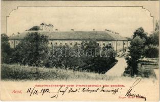 1903 Arad, Hauptwachcarrée vom Festungswalle aus gesehen / Várparancsnoksági épület. Berger Manó kiadása / castle headquarters (EK)