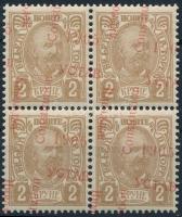 1905 Mi 58 négyestömb elcsúszott felülnyomással / shifted overprint