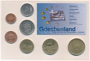 Görögország 2000. 1D-100D (7xklf) Görögország utolsó nemzeti pénzei vákuumcsomagolt forgalmi összeállítás, német nyelvű tanúsítvánnyal T:UNC Greece 2000. 1 Drachma - 100 Drachmes (7xdiff) The Last National Coins of Greece coin set in vacuum packing with german certificate C:UNC