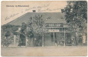 1914 Mikelaka, Mikalaka, Micalaca (Arad); vendéglő, Bika sör, üzlet. Magyarországi munkások egyletének pénztára. Reith József kiadása / restaurant, beer hall (Rb)