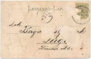 1904 Keszthely, Balatoni sétány, babakocsis család. Vasvári József kiadása, montázs szerelmespárral ...