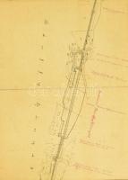 cca 1870-1890 Bánffyhunyad-Zsobok (erdélyi) vasútvonal helyszínrajza, kézzel rajzolt (tus, akvarell)...