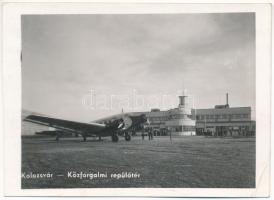 1941 Kolozsvár, Cluj; Közforgalmi repülőtér, Magyar Légiforgalmi rt. Budapest repülőgépe / airport, Hungarian airplane (vágott / cut)