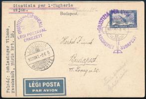 1932 Légi levelezőlap / Airmail postcard "GIUSTIZIA PER L'UNGHERIA / KECSKEMÉT BUDAPEST"