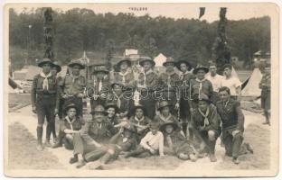 1932 Nagyszeben, Hermannstadt, Sibiu; Nemzeti Cserkésztábor Dumbrava erdőben / National Jamborree in Dumbrava, scouts. photo (EK)