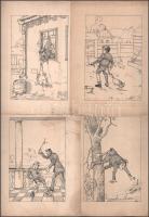 Jelzés nélkül: Karikatúrák, 13 db, tus, papír, 16,5×11 cm