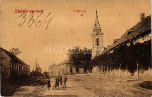1911 Gyorok, Ghioroc; Radnai út, templom, Eichner Adolf és fia üzlete / street, church, shop (non PC) (r)