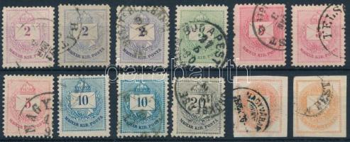 1874 Sor színváltozatokkal, 11 1/2 fogazással + 2 Hírlapbélyeg / set with perforation 11 1/2 and colour varieties + 2 Newspaper stamps