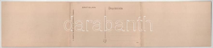 Pozsony, Pressburg, Bratislava; látkép, vár, régi ortodox zsinagóga. 3-részes kihajtható panorámalap...