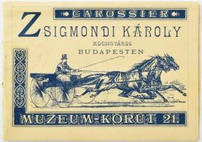 cca 1890 Zsigmondi Károly kocsigyáros Budapesten Képes kocsi katalógus 32 oldalon. Bp., é.n. Pallas. Kiadói, rajzos papírborítóval, szép állapotban 15x11 cm / Picture catalogue of carossier coaches