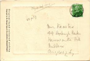 1937 Magyar népművész lap. Eredeti kézzel festett rézkarc / Hungarian folk art, original hand-colour...