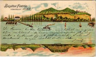 1898 (Vorläufer) Fonyód, Balatonfonyód; Fürdőtelep, Badacsony. Fejjel-lefelé is fordítható litho képeslap - Mi a legszebb Somogyban? ... Zala. / upside-down reversible litho postcard (EK)