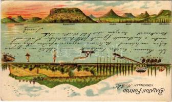 1898 (Vorläufer) Fonyód, Balatonfonyód; Fürdőtelep, Badacsony. Fejjel-lefelé is fordítható litho kép...