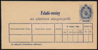 ~1873 Feladóvevény 7-es tömb / PS telegramm receipt, bundle of 7 unused pcs