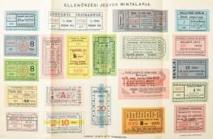 cca 1905 Kunosy Vilmos és fia. Menet- és ellenörzési jegyek mintalapja és árjegyzéke. 21 féle jegy m...