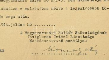 1944 Magyarországi Zsidók Szövetségének Ideiglenes Intéző Bizottsága Munkásszervező osztálya utasítá...
