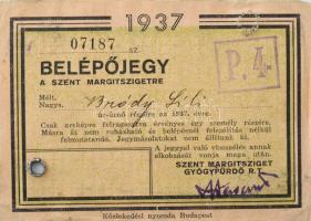 1937 Bródy Lili (1906-1962) költő, újságíró, író fényképes margitszigeti belépőjegye