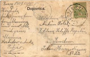 1907 Eszék, Essegg, Osijek; Glavni trg u gornjem Osieku / Fő tér, plébániatemplom, J. Bozic bútor ra...