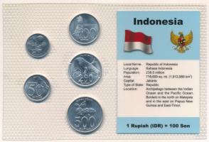 Indonézia 1994-2003. 25R-500R (5xklf) vákuumcsomagolt forgalmi összeállítás T:UNC Indonesia 1994-2003. 25 Rupiah - 500 Rupiah (5xdiff) coin set in vacuum packing C:UNC