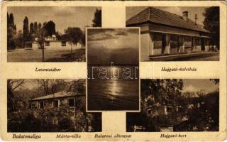 1943 Balatonaliga, Aliga (Balatonvilágos); Márta villa, Leventetábor, Balatoni alkonyat, Hajgató Dezső üzlete, kertje és saját kiadása (fa)
