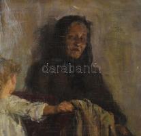 Olvashatatlan jelzéssel, XX. sz. eleje, magyar festő: Kislányok. Olaj, vászon. 50x70 cm