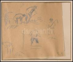 Iványi-Grünwald Béla (1867-1940): Aratási tanulmány. Ceruza, papír, jelezve jobbra lent: G B. Lap sa...