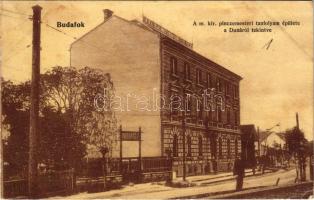 1907 Budapest XXII. Budafok, A m. kir. pincemesteri tanfolyam épülete a Dunáról tekintve, Reichard és Társa üzlete. Kohn és Grünhut 24. (fl)