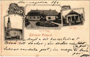 1899 (Vorläufer) Paks, Katolikus templom, Kurcz és Bun villa. Rosenbaum Ignácnál kapható, Art Nouveau, floral