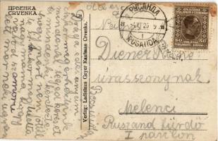 1926 Cservenka, Crvenka; vasútállomás, gőzmozdony, vasutasok, vonat. Ladislaus Geyer kiadása / railw...