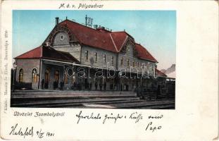 1901 Zsombolya, Hatzfeld, Jimbolia; MÁV pályaudvar, vasútállomás, vonat, gőzmozdony. Manzin és Ferch kiadása / railway station, locomotive, train (EK)