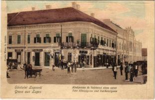 Lugos, Lugoj; Király és Széchenyi utca sarok, Steiner Adolf, Hecker János, Fried Dávid üzlete / street corner, shops (Rb)