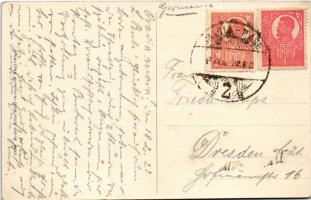 1922 Nagyvárad, Oradea; Szent László tér, piac, üzletek, villamos. Benkő Artur kiadása / square, mar...