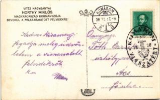 1938 Komárom, Komárno; bevonulás, Vitéz Nagybányai Horthy Miklós Magyarország kormányzója fehér lovo...